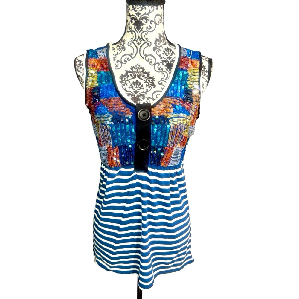 ALBERTO MAKALI Sequin Embellished Stripe Tank Top